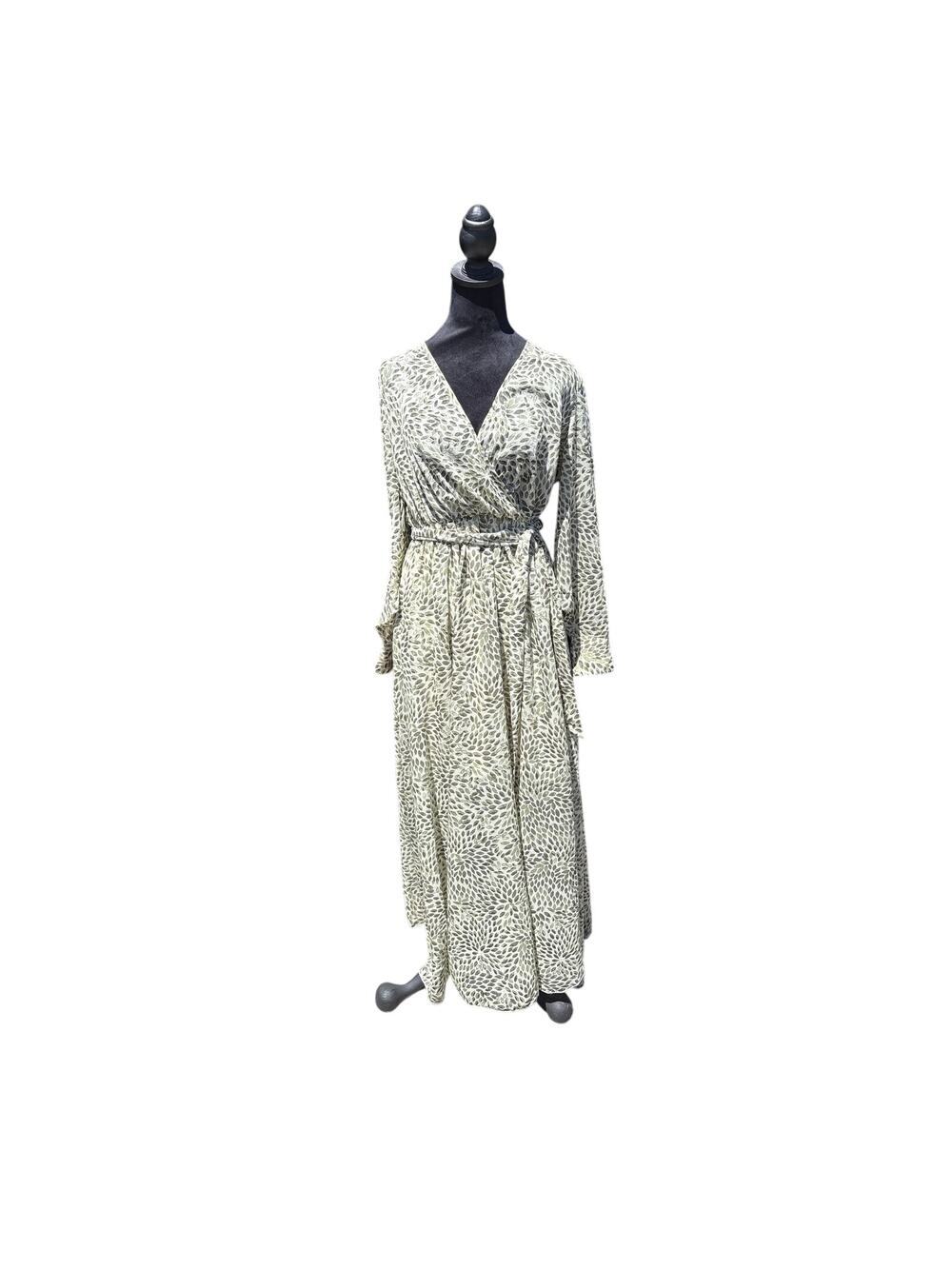 Alexa B Nites Sage Green Leaf Print Maxi Dress Size 6 Long Sleeve Garden Party